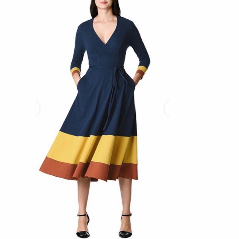 Eshakti Retro Colorblock Wrap Dress - image 2